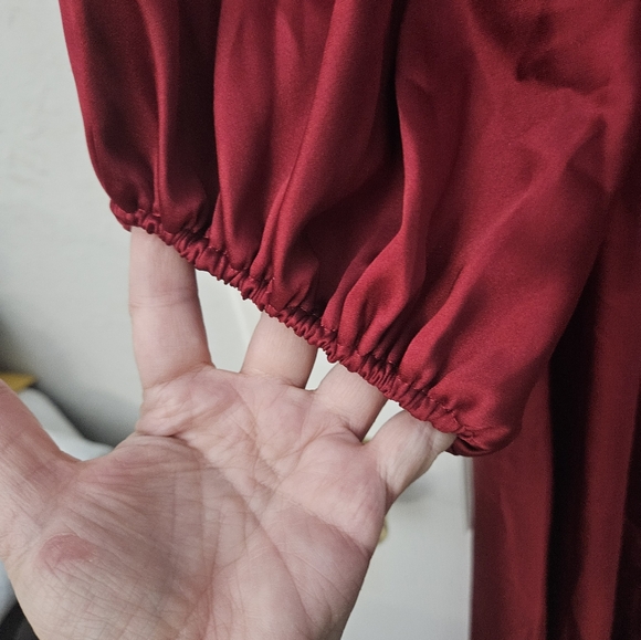 Mac Duggal 27350 Satin Wine Embellished High Neck Dress SZ 14 NWT - Picture 7 of 13